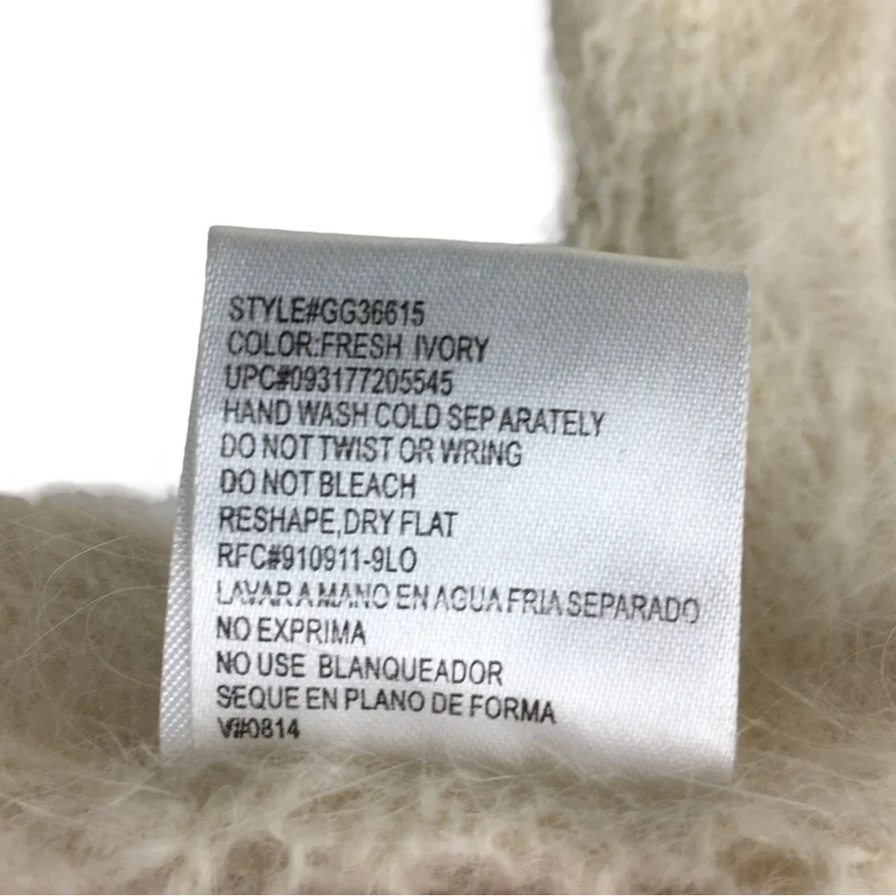 ANGORA Rabbit Hair Wool Blend Scarf Fresh Ivory Fringe Neutral Coastal Grandma
